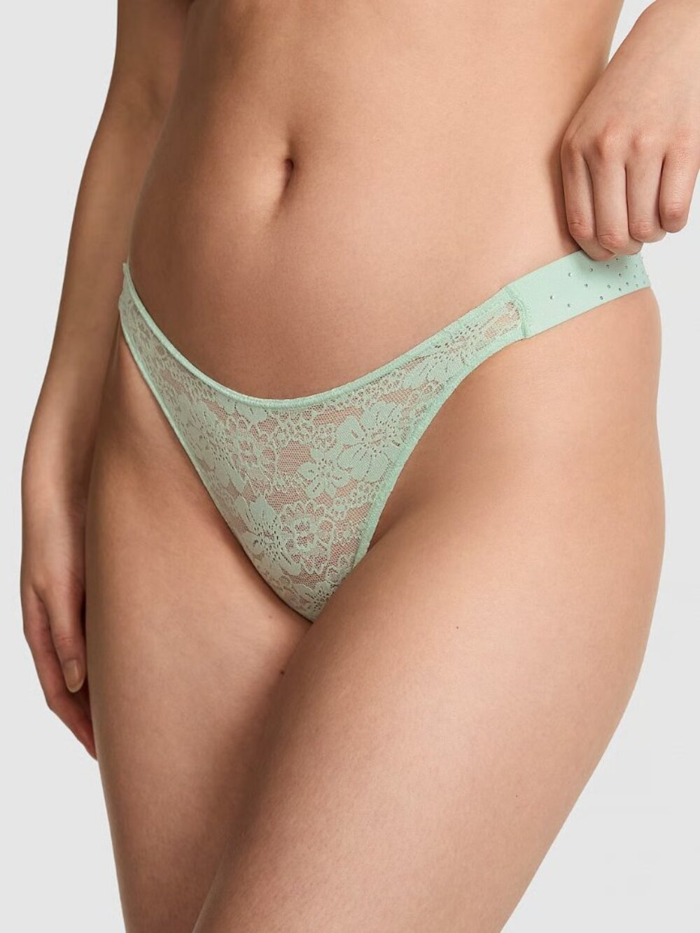 PINK Bling Lacie Logo Scoop Thong color: Mint